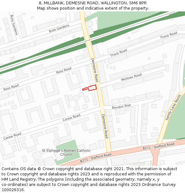 8, MILLBANK, DEMESNE ROAD, WALLINGTON, SM6 8PR: Location map and indicative extent of plot