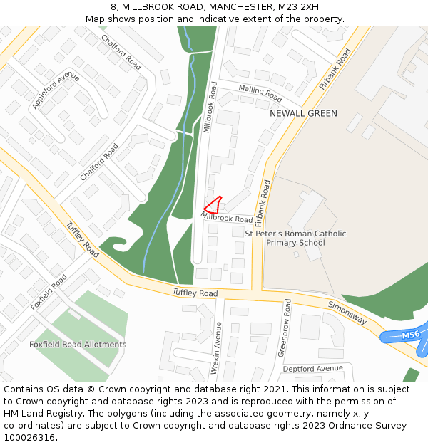 8, MILLBROOK ROAD, MANCHESTER, M23 2XH: Location map and indicative extent of plot