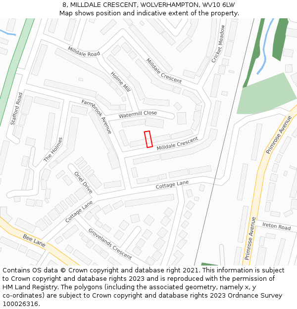 8, MILLDALE CRESCENT, WOLVERHAMPTON, WV10 6LW: Location map and indicative extent of plot