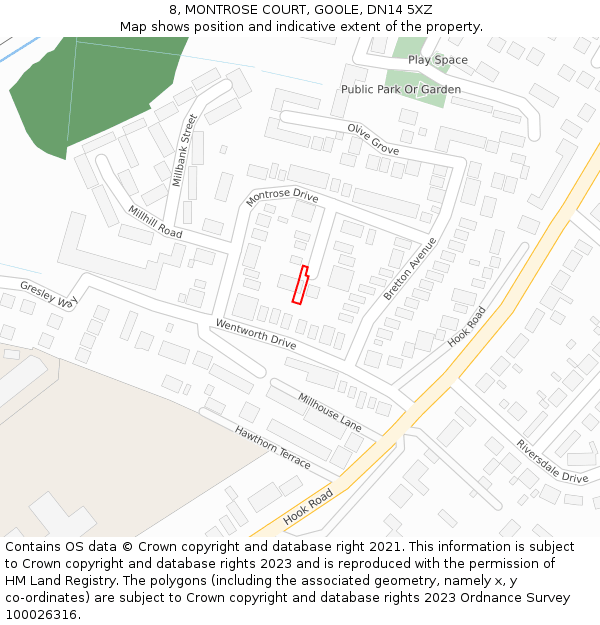 8, MONTROSE COURT, GOOLE, DN14 5XZ: Location map and indicative extent of plot