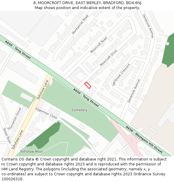 8, MOORCROFT DRIVE, EAST BIERLEY, BRADFORD, BD4 6NJ: Location map and indicative extent of plot