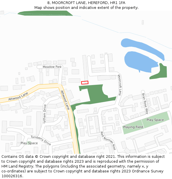 8, MOORCROFT LANE, HEREFORD, HR1 1FA: Location map and indicative extent of plot