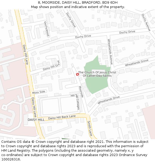 8, MOORSIDE, DAISY HILL, BRADFORD, BD9 6DH: Location map and indicative extent of plot
