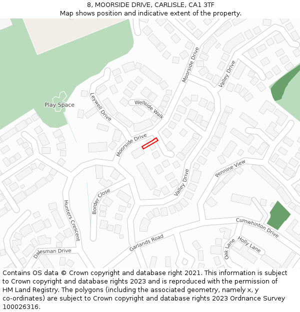 8, MOORSIDE DRIVE, CARLISLE, CA1 3TF: Location map and indicative extent of plot