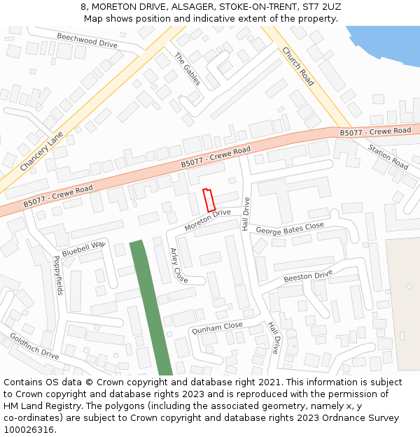 8, MORETON DRIVE, ALSAGER, STOKE-ON-TRENT, ST7 2UZ: Location map and indicative extent of plot