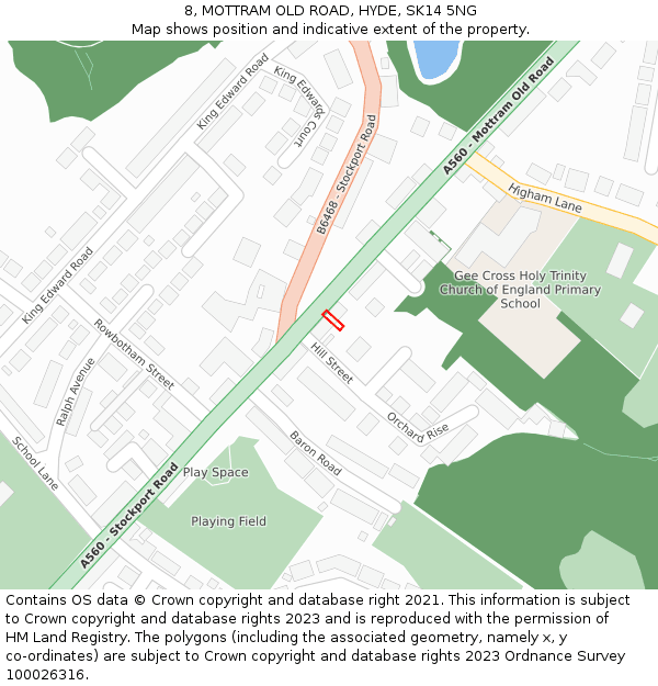 8, MOTTRAM OLD ROAD, HYDE, SK14 5NG: Location map and indicative extent of plot