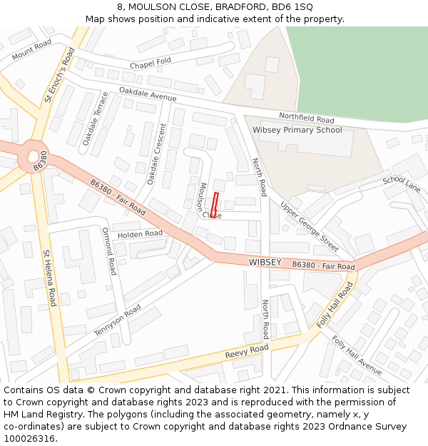 8, MOULSON CLOSE, BRADFORD, BD6 1SQ: Location map and indicative extent of plot
