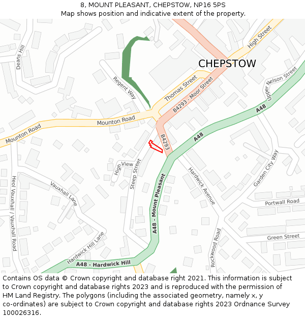 8, MOUNT PLEASANT, CHEPSTOW, NP16 5PS: Location map and indicative extent of plot