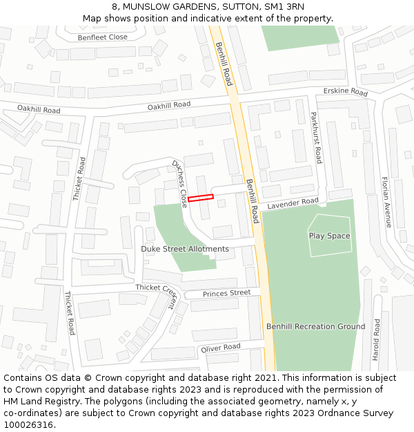 8, MUNSLOW GARDENS, SUTTON, SM1 3RN: Location map and indicative extent of plot