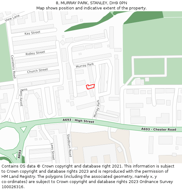8, MURRAY PARK, STANLEY, DH9 0PN: Location map and indicative extent of plot