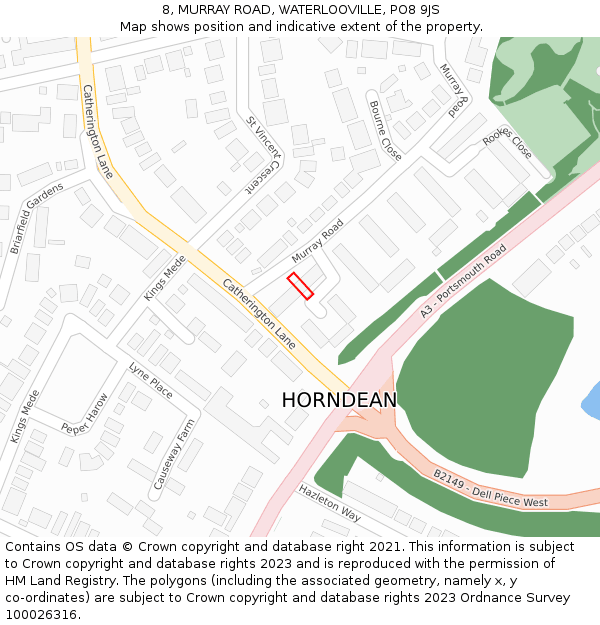 8, MURRAY ROAD, WATERLOOVILLE, PO8 9JS: Location map and indicative extent of plot