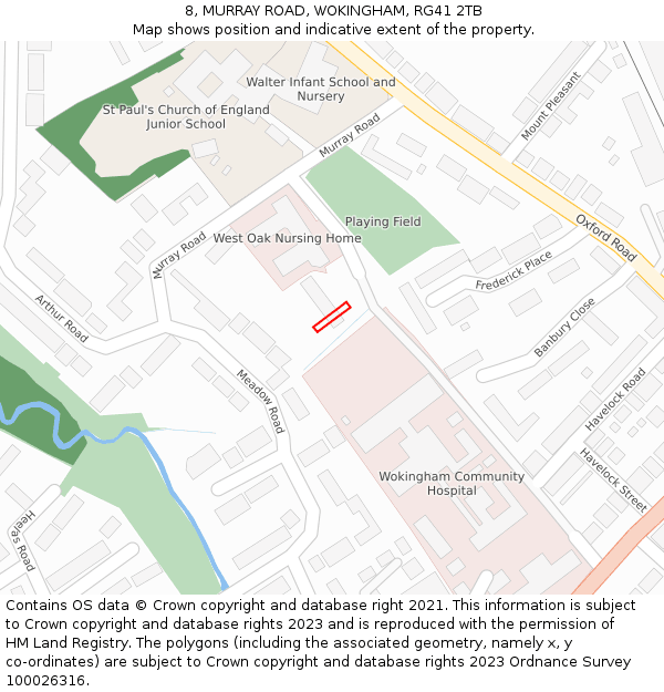 8, MURRAY ROAD, WOKINGHAM, RG41 2TB: Location map and indicative extent of plot