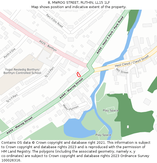 8, MWROG STREET, RUTHIN, LL15 1LF: Location map and indicative extent of plot