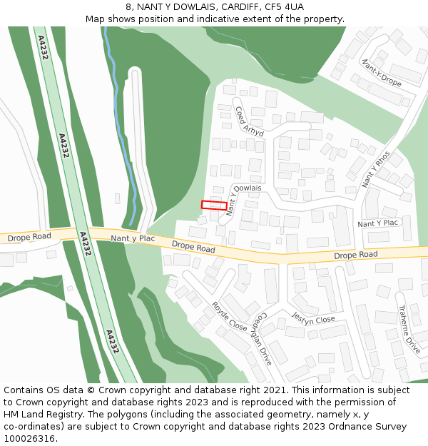 8, NANT Y DOWLAIS, CARDIFF, CF5 4UA: Location map and indicative extent of plot