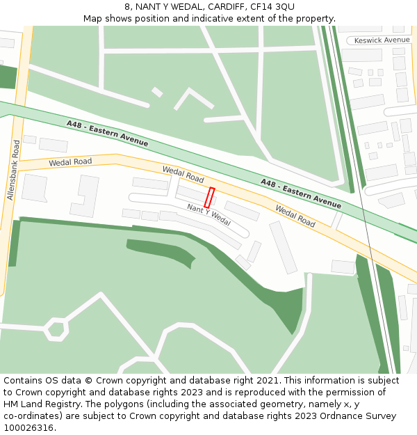 8, NANT Y WEDAL, CARDIFF, CF14 3QU: Location map and indicative extent of plot