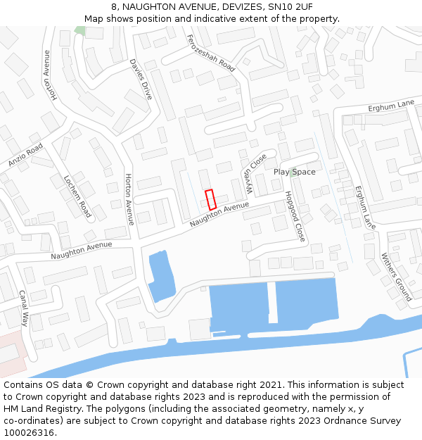 8, NAUGHTON AVENUE, DEVIZES, SN10 2UF: Location map and indicative extent of plot