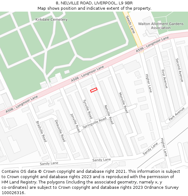 8, NELVILLE ROAD, LIVERPOOL, L9 9BR: Location map and indicative extent of plot