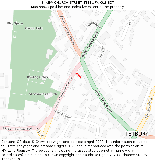 8, NEW CHURCH STREET, TETBURY, GL8 8DT: Location map and indicative extent of plot