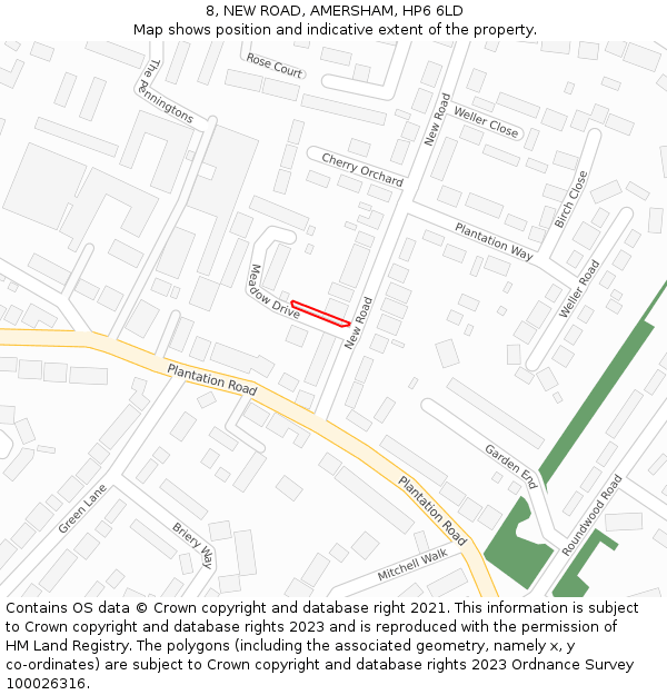 8, NEW ROAD, AMERSHAM, HP6 6LD: Location map and indicative extent of plot