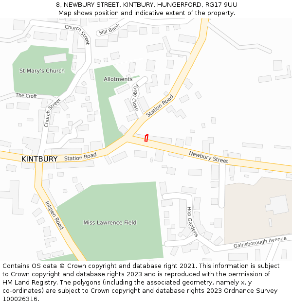 8, NEWBURY STREET, KINTBURY, HUNGERFORD, RG17 9UU: Location map and indicative extent of plot