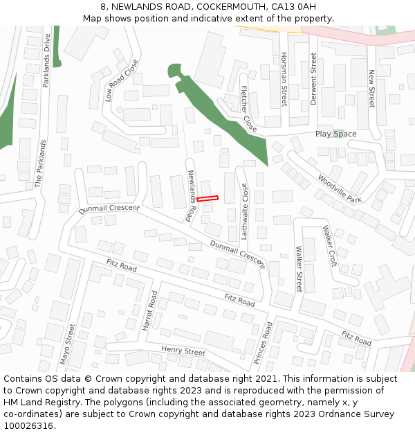 8, NEWLANDS ROAD, COCKERMOUTH, CA13 0AH: Location map and indicative extent of plot