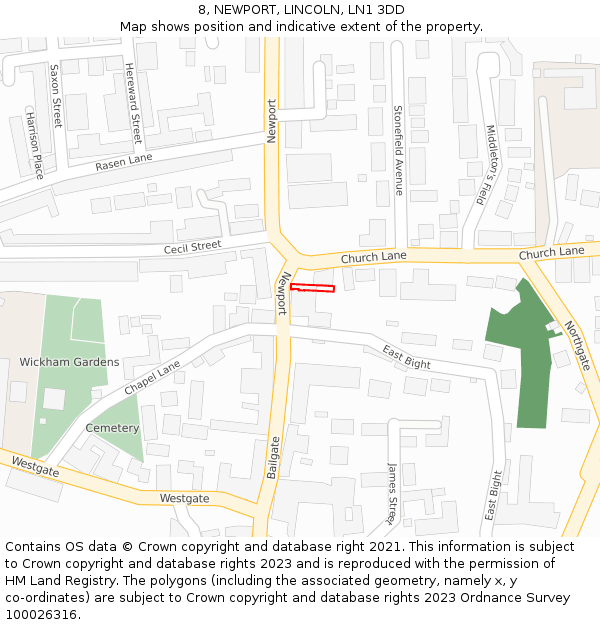 8, NEWPORT, LINCOLN, LN1 3DD: Location map and indicative extent of plot