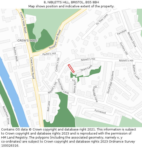 8, NIBLETTS HILL, BRISTOL, BS5 8BH: Location map and indicative extent of plot
