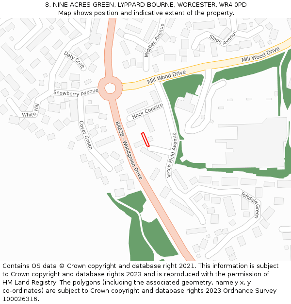 8, NINE ACRES GREEN, LYPPARD BOURNE, WORCESTER, WR4 0PD: Location map and indicative extent of plot