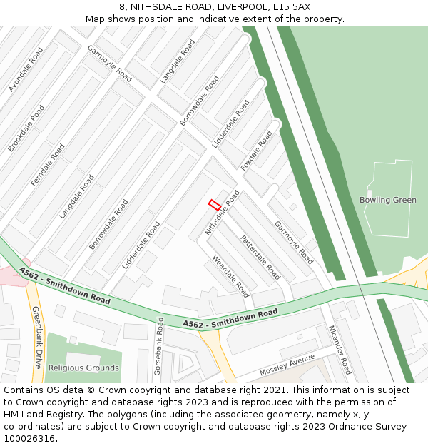 8, NITHSDALE ROAD, LIVERPOOL, L15 5AX: Location map and indicative extent of plot
