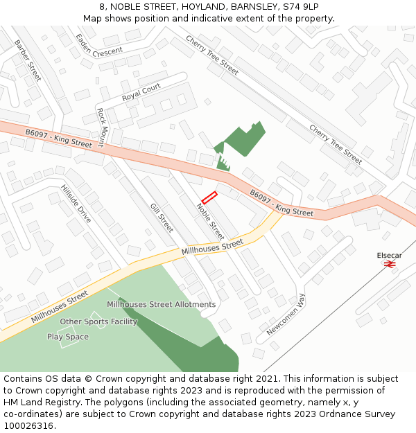 8, NOBLE STREET, HOYLAND, BARNSLEY, S74 9LP: Location map and indicative extent of plot