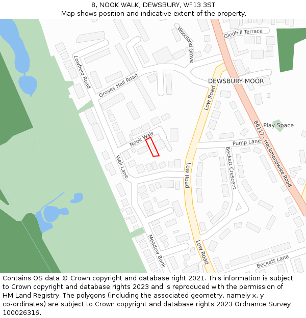 8, NOOK WALK, DEWSBURY, WF13 3ST: Location map and indicative extent of plot