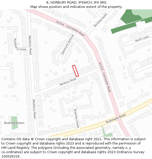 8, NORBURY ROAD, IPSWICH, IP4 4RQ: Location map and indicative extent of plot