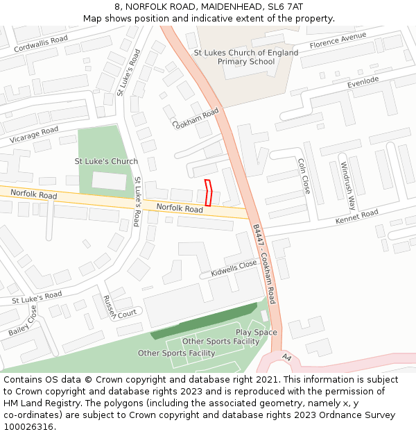 8, NORFOLK ROAD, MAIDENHEAD, SL6 7AT: Location map and indicative extent of plot