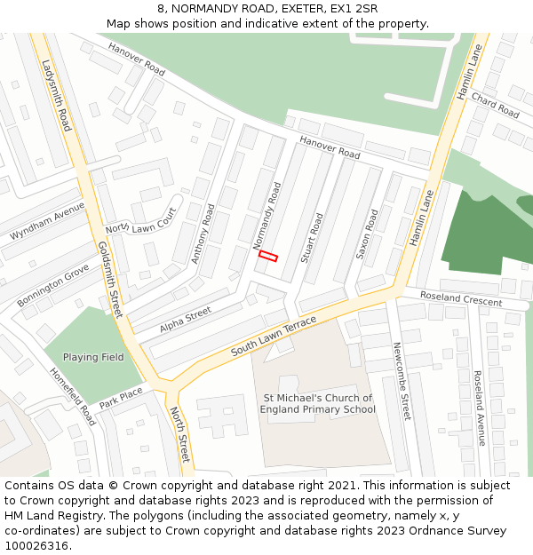 8, NORMANDY ROAD, EXETER, EX1 2SR: Location map and indicative extent of plot