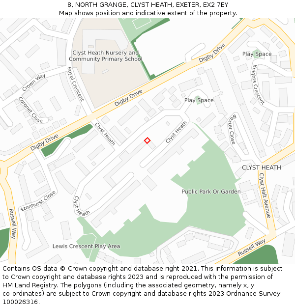 8, NORTH GRANGE, CLYST HEATH, EXETER, EX2 7EY: Location map and indicative extent of plot