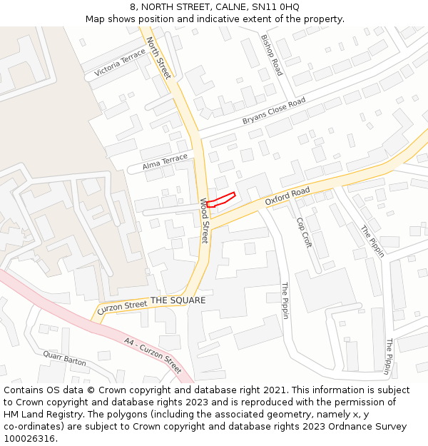 8, NORTH STREET, CALNE, SN11 0HQ: Location map and indicative extent of plot