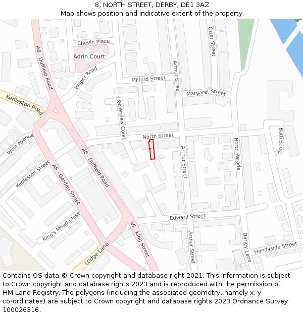 8, NORTH STREET, DERBY, DE1 3AZ: Location map and indicative extent of plot