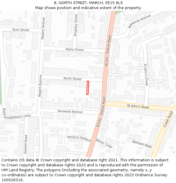 8, NORTH STREET, MARCH, PE15 8LS: Location map and indicative extent of plot