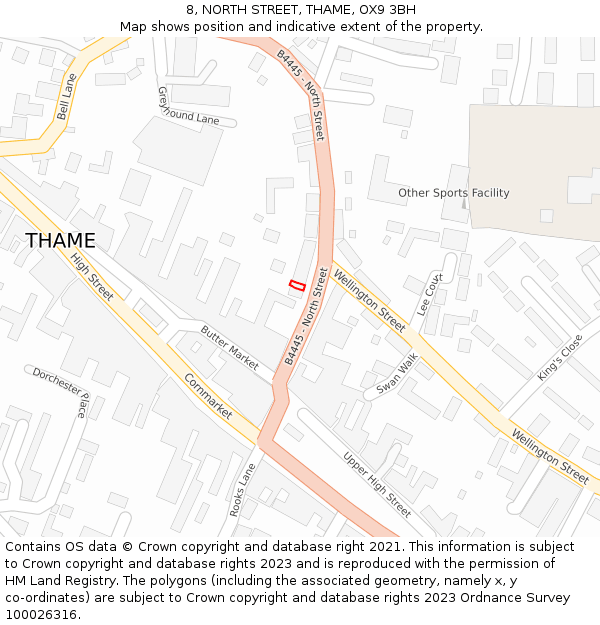 8, NORTH STREET, THAME, OX9 3BH: Location map and indicative extent of plot