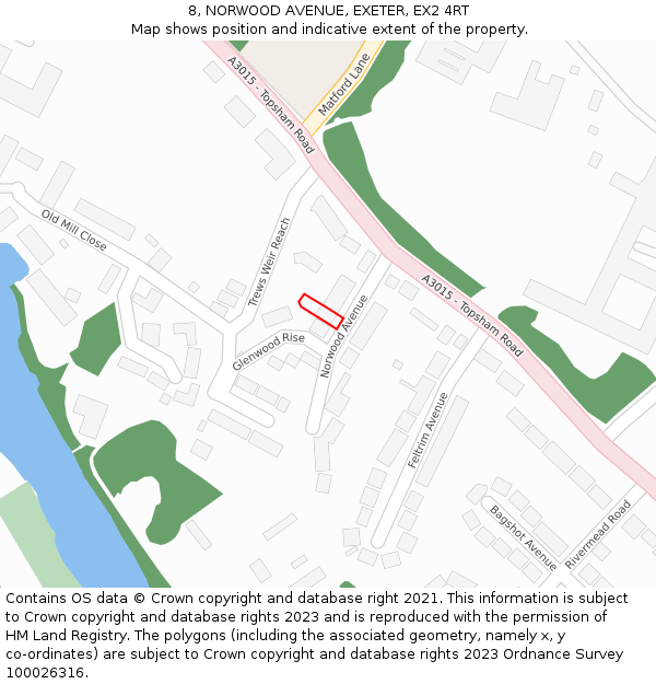 8, NORWOOD AVENUE, EXETER, EX2 4RT: Location map and indicative extent of plot