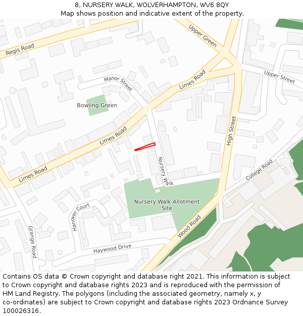 8, NURSERY WALK, WOLVERHAMPTON, WV6 8QY: Location map and indicative extent of plot