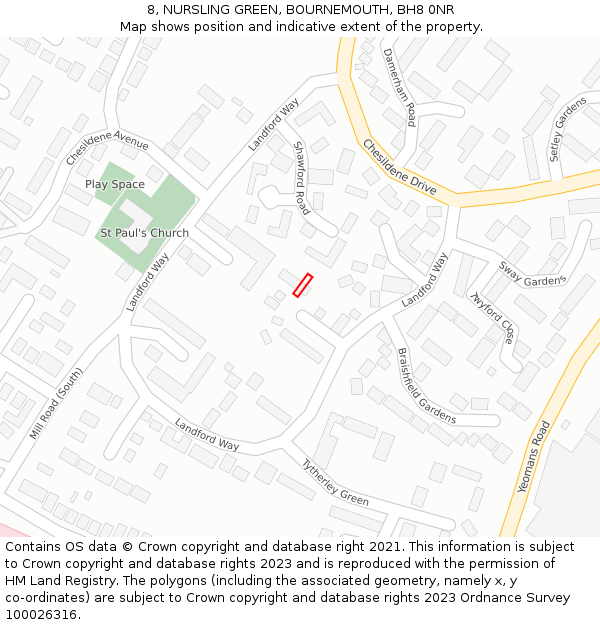 8, NURSLING GREEN, BOURNEMOUTH, BH8 0NR: Location map and indicative extent of plot