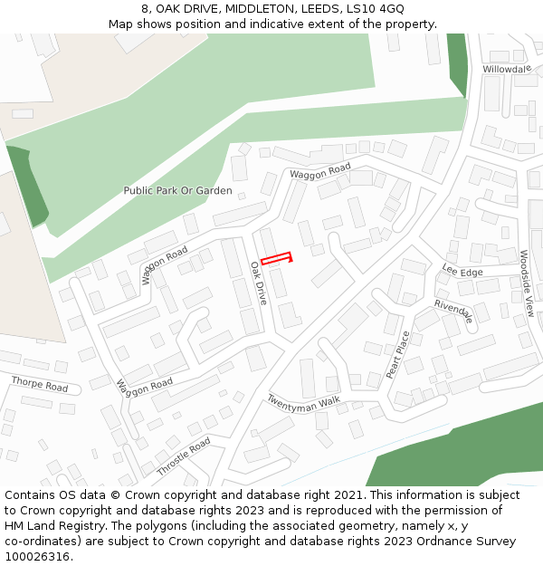 8, OAK DRIVE, MIDDLETON, LEEDS, LS10 4GQ: Location map and indicative extent of plot