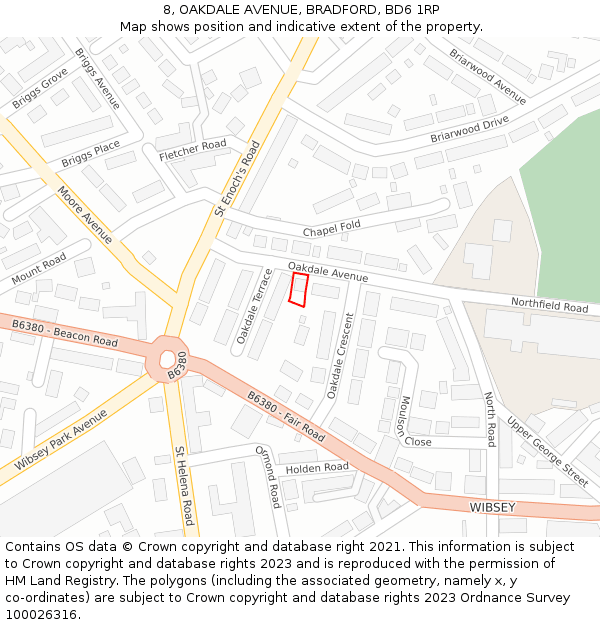 8, OAKDALE AVENUE, BRADFORD, BD6 1RP: Location map and indicative extent of plot