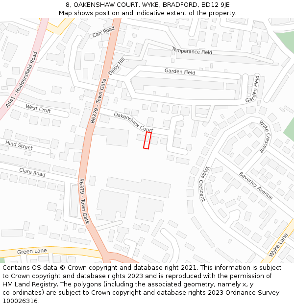 8, OAKENSHAW COURT, WYKE, BRADFORD, BD12 9JE: Location map and indicative extent of plot