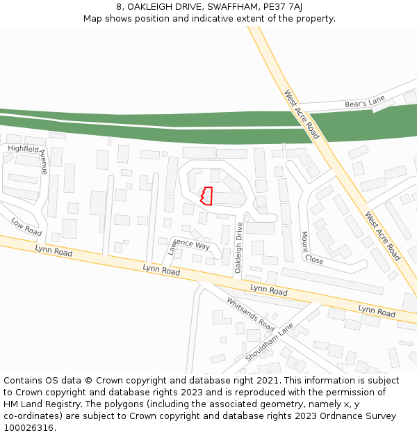 8, OAKLEIGH DRIVE, SWAFFHAM, PE37 7AJ: Location map and indicative extent of plot