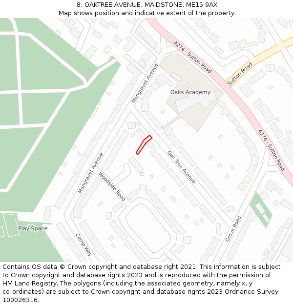 8, OAKTREE AVENUE, MAIDSTONE, ME15 9AX: Location map and indicative extent of plot