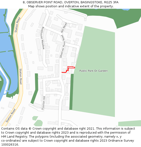8, OBSERVER POINT ROAD, OVERTON, BASINGSTOKE, RG25 3FA: Location map and indicative extent of plot