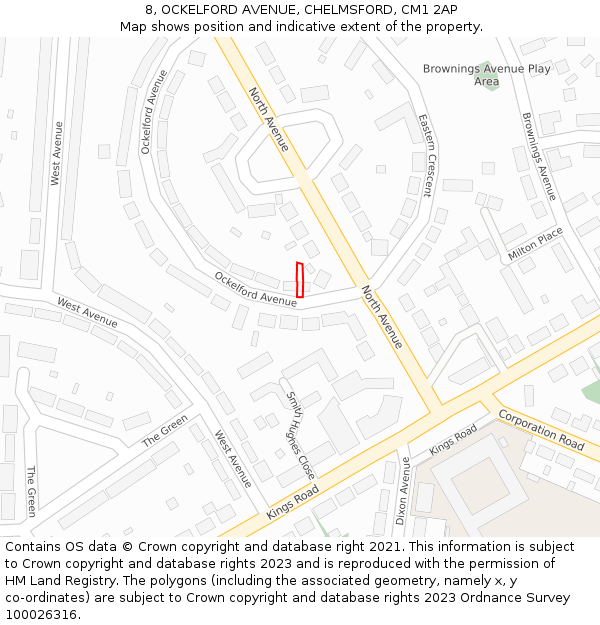 8, OCKELFORD AVENUE, CHELMSFORD, CM1 2AP: Location map and indicative extent of plot