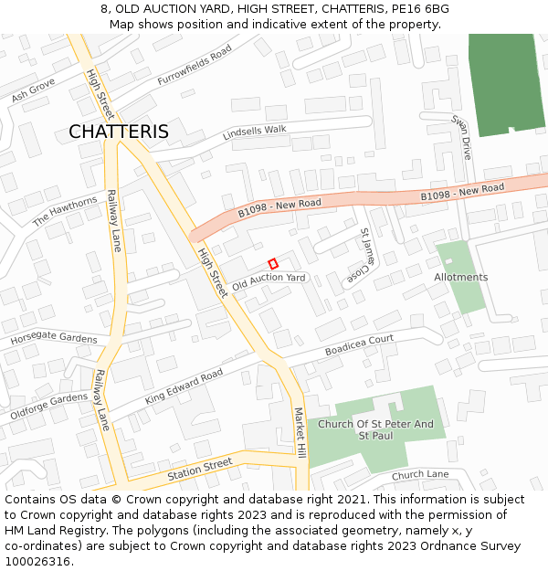 8, OLD AUCTION YARD, HIGH STREET, CHATTERIS, PE16 6BG: Location map and indicative extent of plot